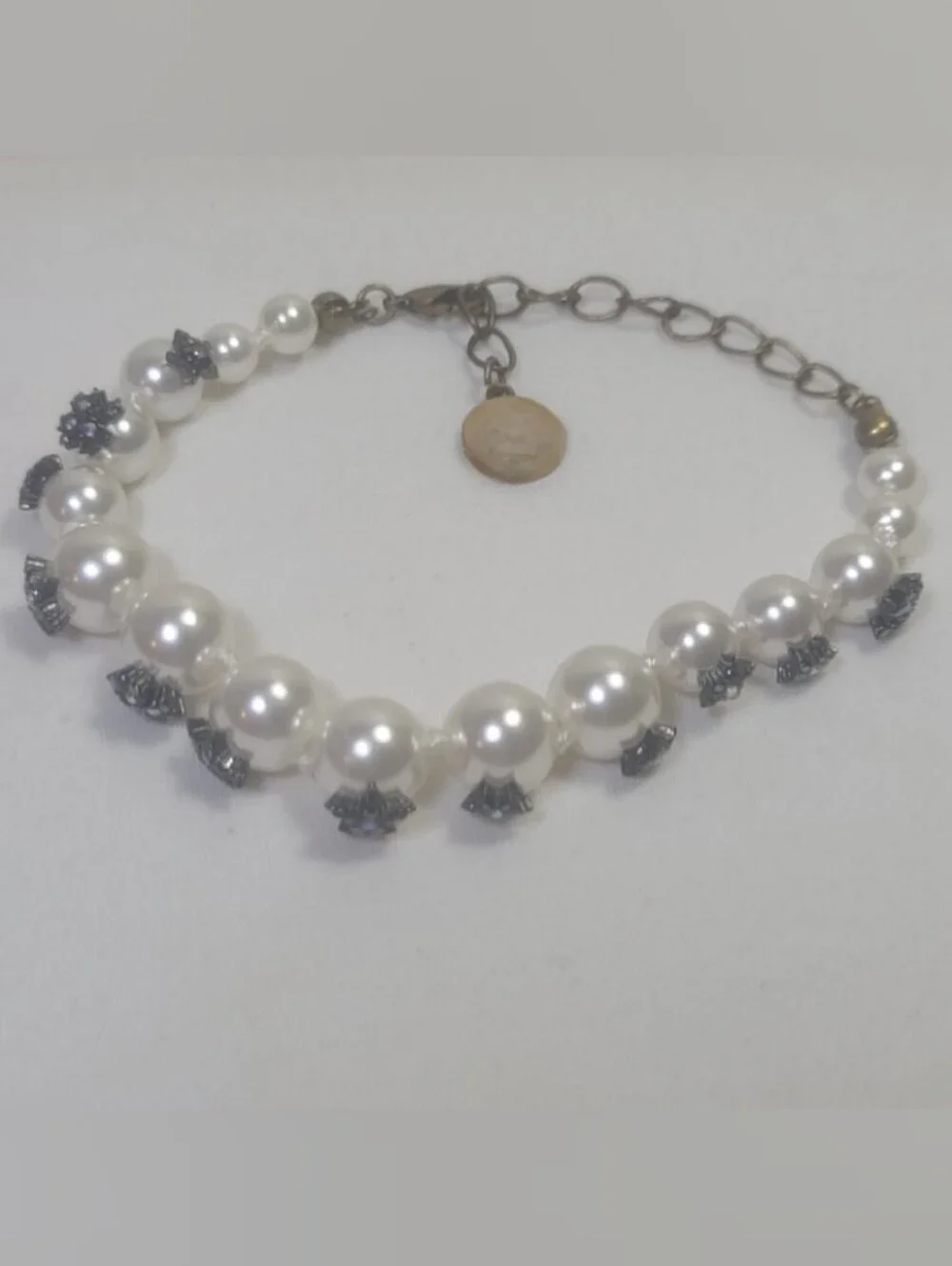 Faux Pearl Designer Star Burst Rhinestones Bracelet